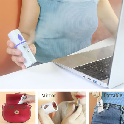 Nano Facial Mister Portable Mist Sprayer with Mirror Mini Cool Mist Spray for Skin Care & Facial Body Moisturized & Eyelash Extensions, USB Rechargeable (White)