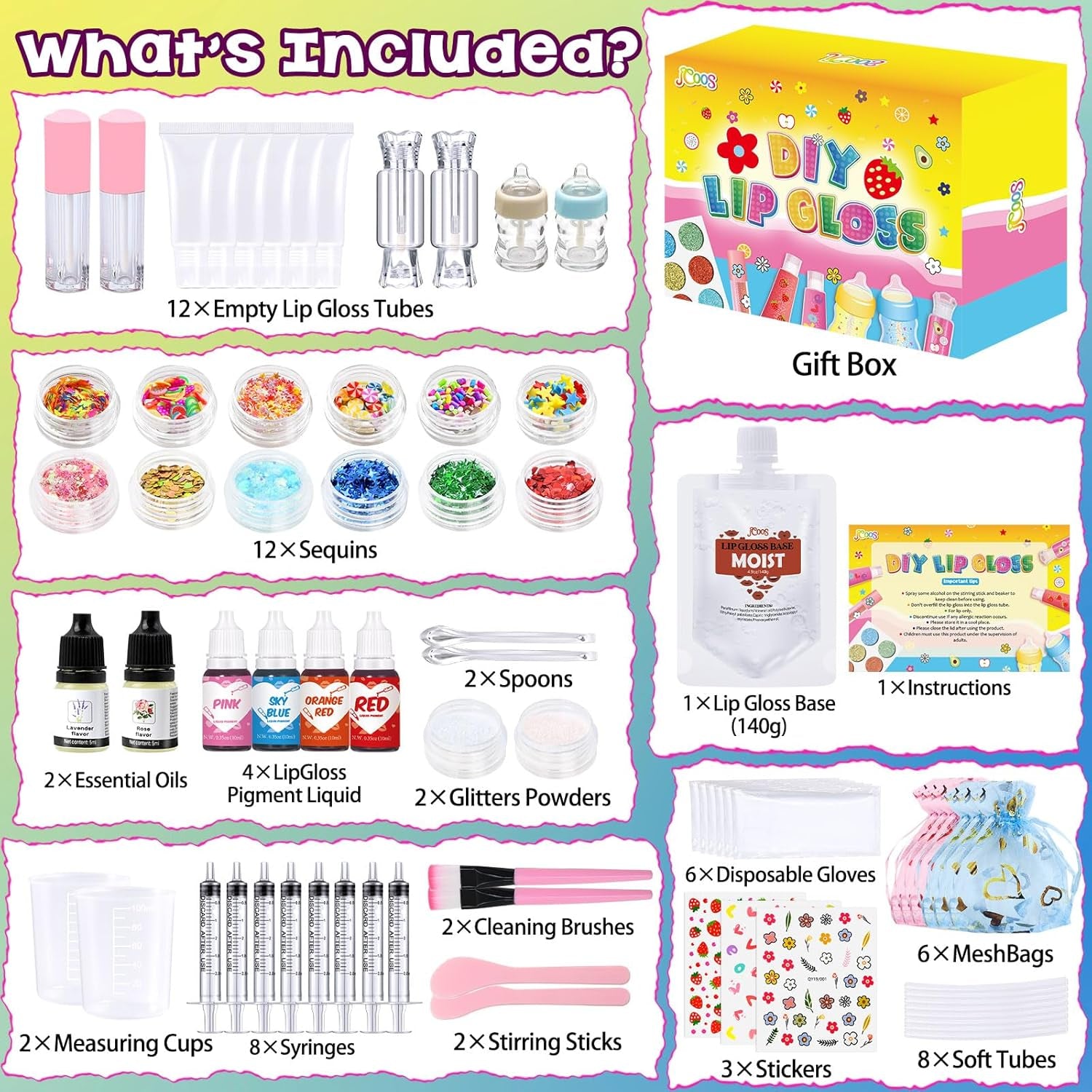 Lip Gloss Making Kit, 73PCS Fun Make Your Own Lip Gloss Kit Kids, Beginner, Lipgloss Sets for Girls, DIY Lipstick Set, Moisturizing Lip Oil Base, Gifts for Tween Girls, Teens, Daughters, Women