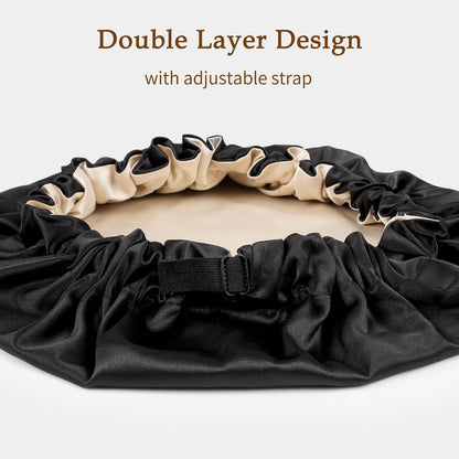 Silky Satin Bonnet for Sleeping, Hair Bonnet for Women and Men, Adjustable Sleep Bonnet for Curly Hair, Black, Medium
